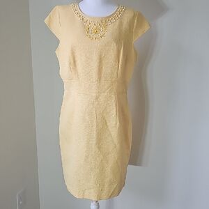 New Directions Yellow Mini Dress with Pearl Accents Size 12